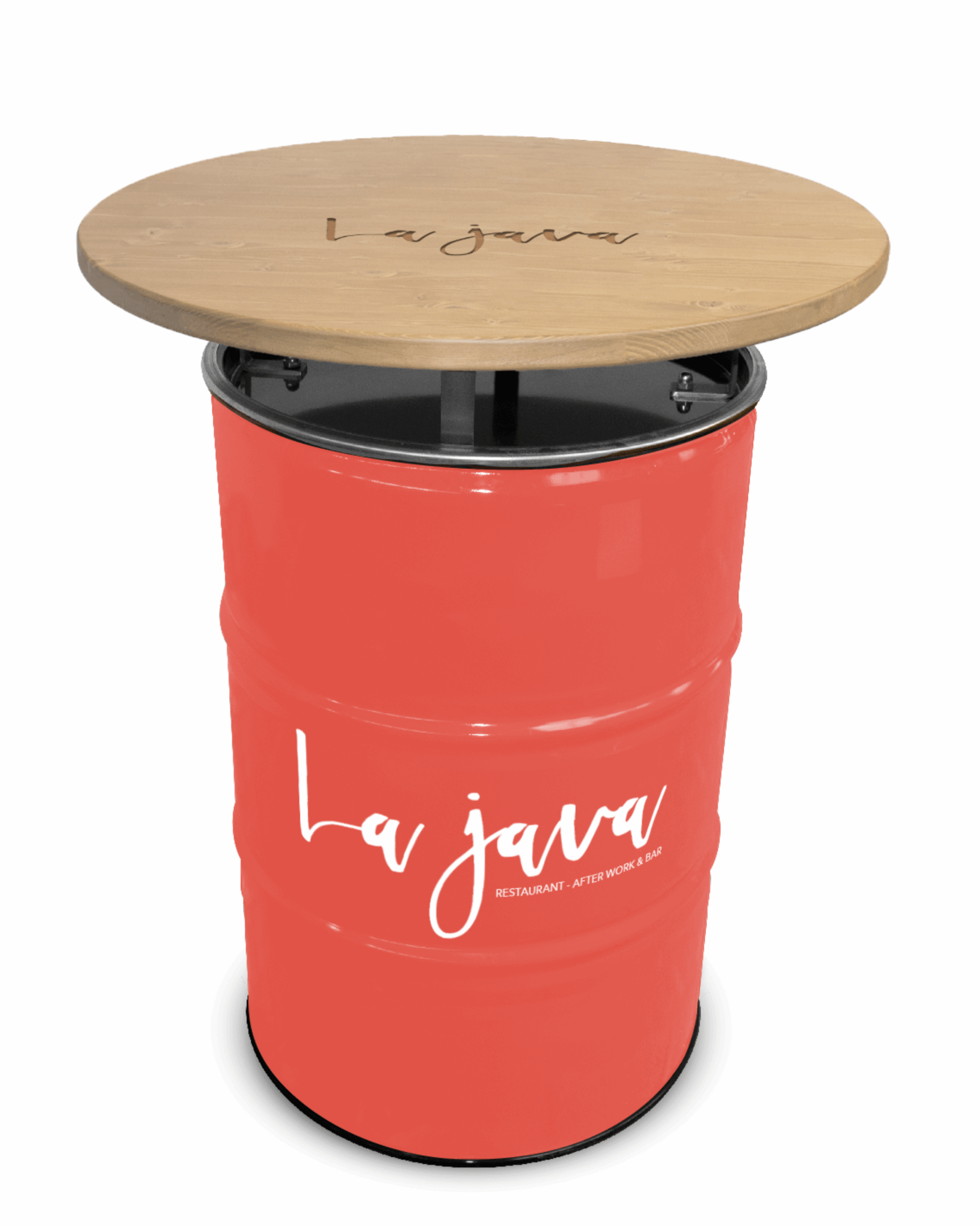 Baril table haute plateau bois version couleur
